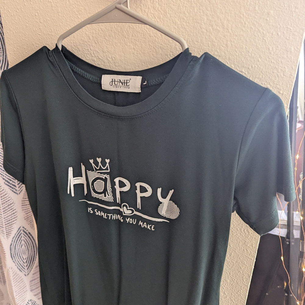 Green Graphic Tee with 'Happy' Print